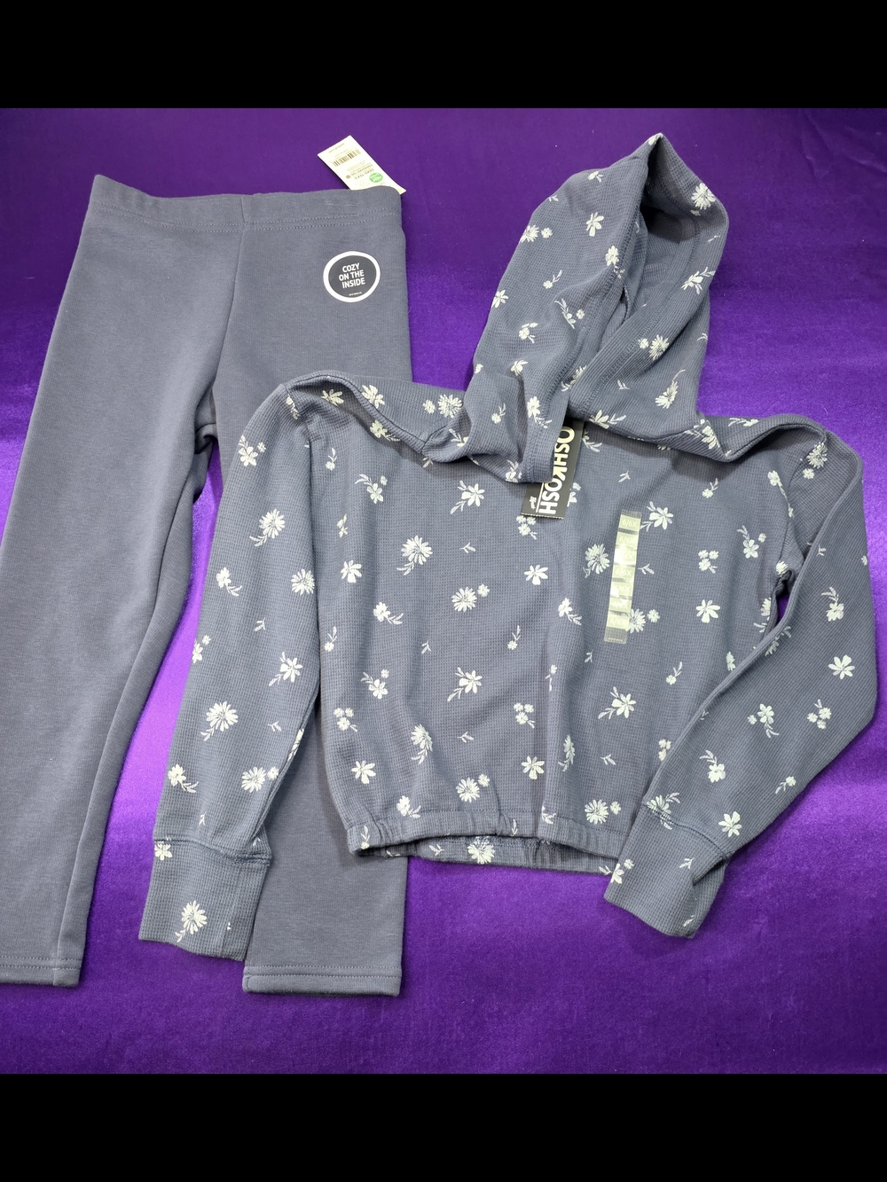 OshKosh B'gosh Slate Blue Floral Hoodie & Leggings Set
